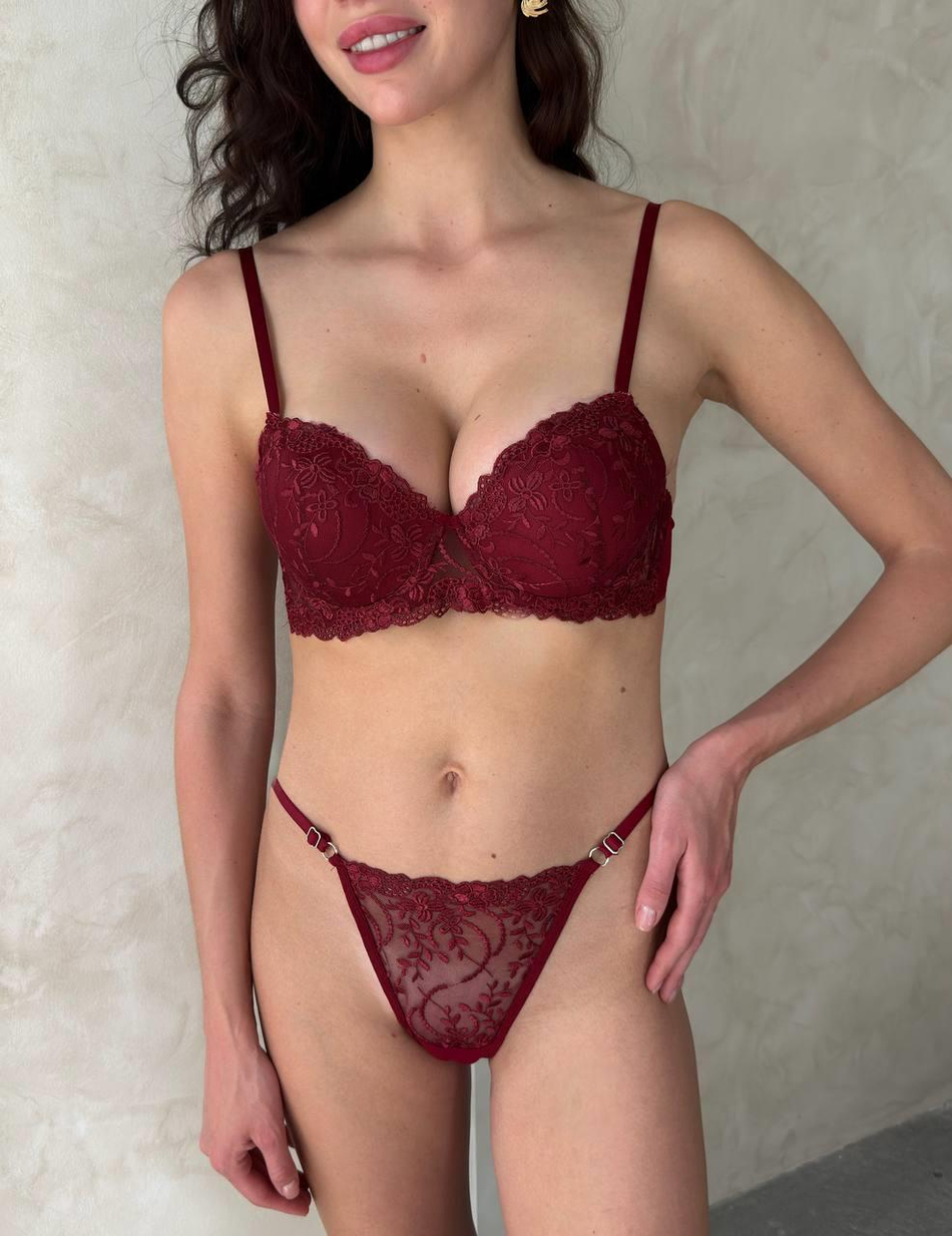 Dantel Cherry Night Dantel Takım Push Up Sütyen Takımı 