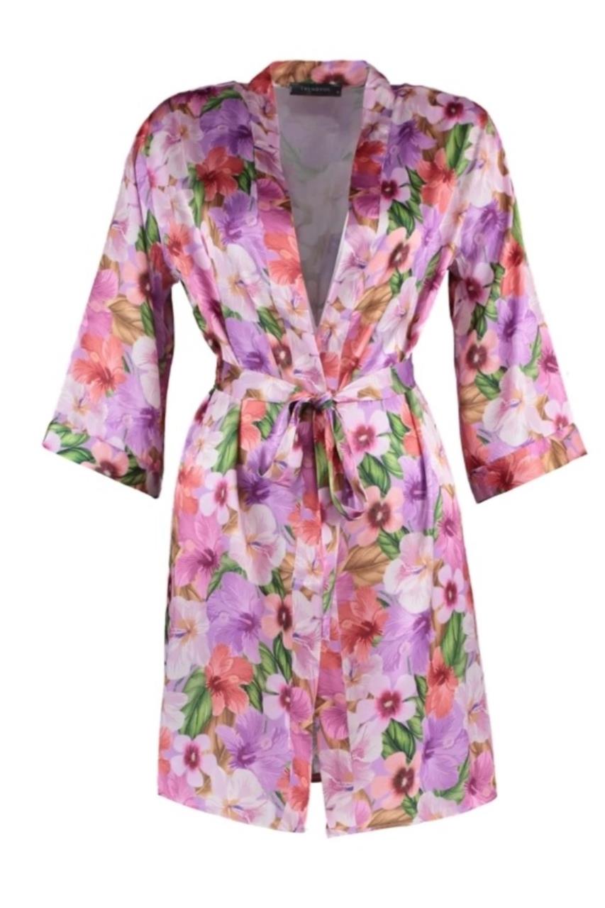 Dantel Çiçek Bahçesi Saten Sabahlık