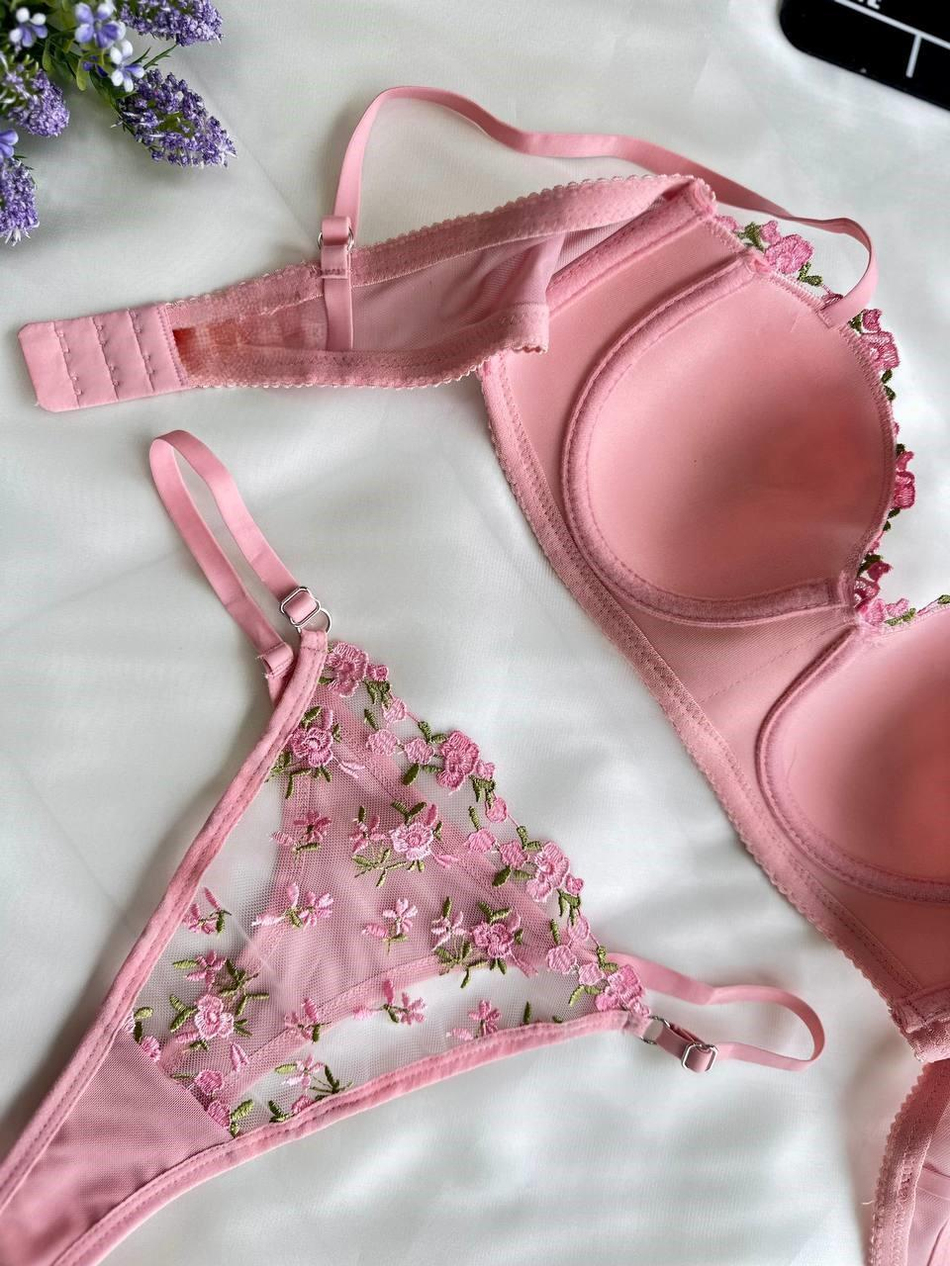 Dantel Çıtır Pembe Lotus SütyenTakımı