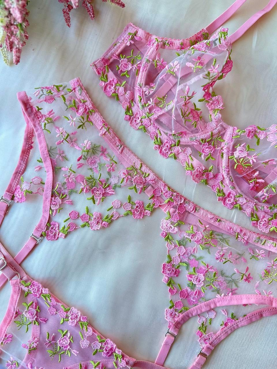 Dantel Kır Çiçeği B CUP Bralet Takımı Pembe