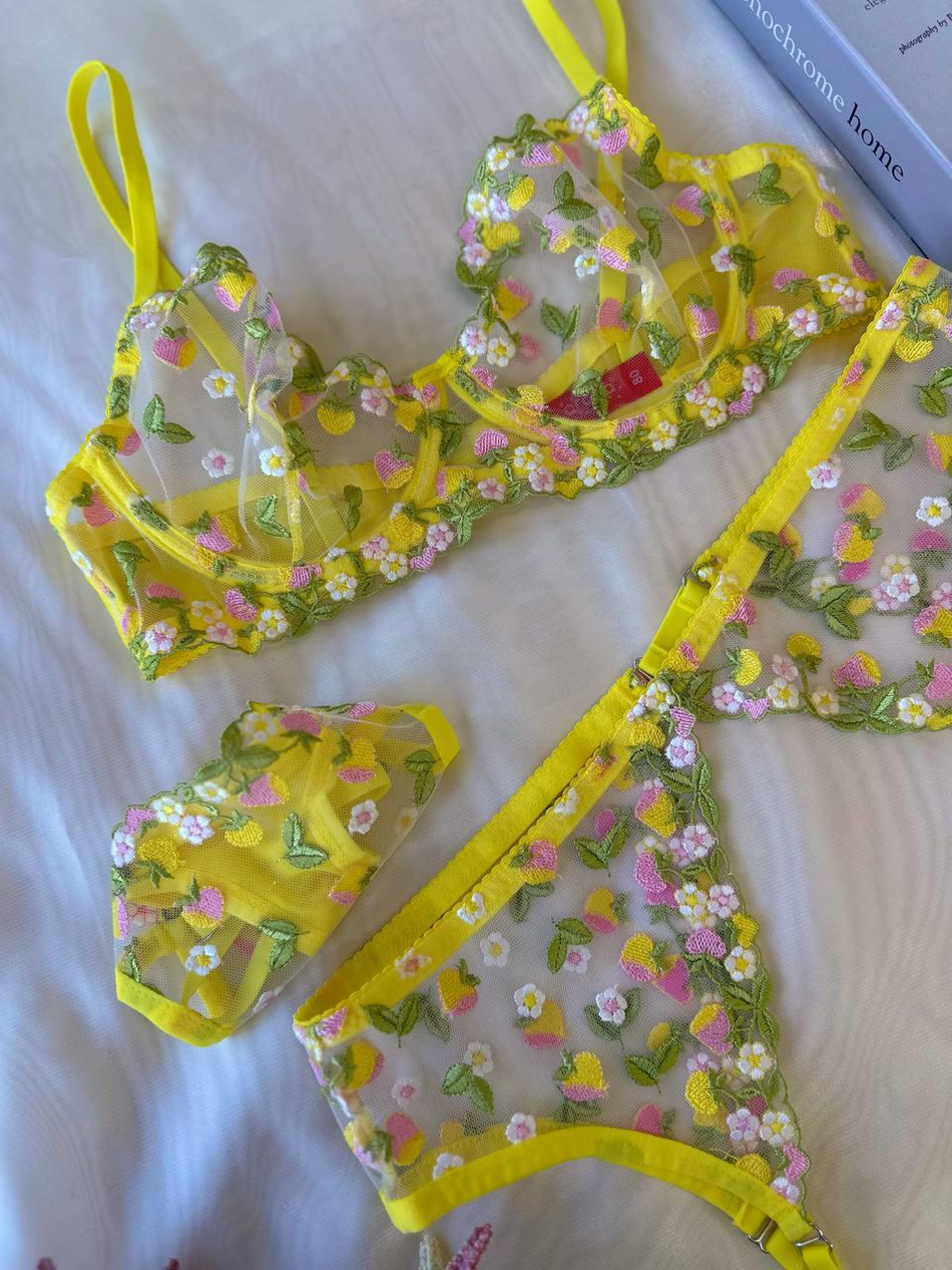 Dantel Limon Çiçeği Jartiyer Kemeri