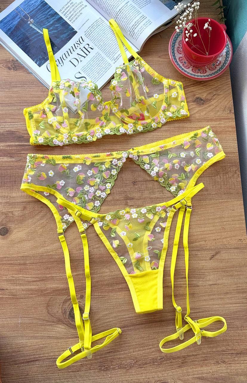 Dantel Limon Çiçeği Jartiyer Kemeri