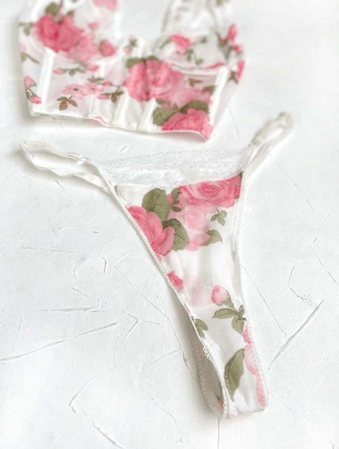 Dantel Rose Love Büstiyer Takım