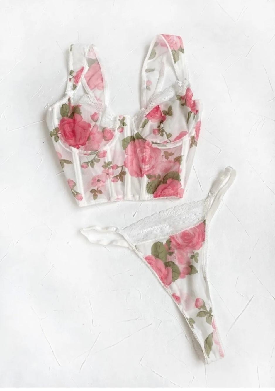 Dantel Rose Love Büstiyer Takım