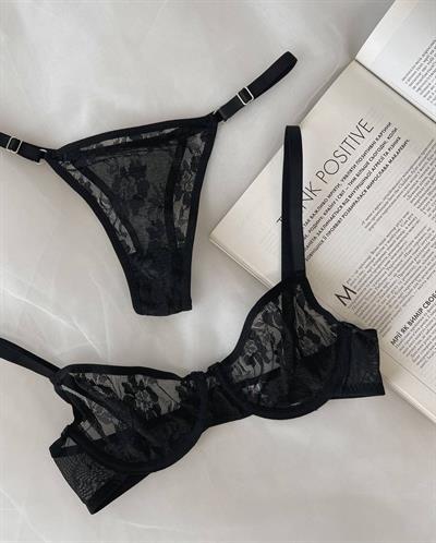 Dantel Siyah Tutku Bralet Takımı