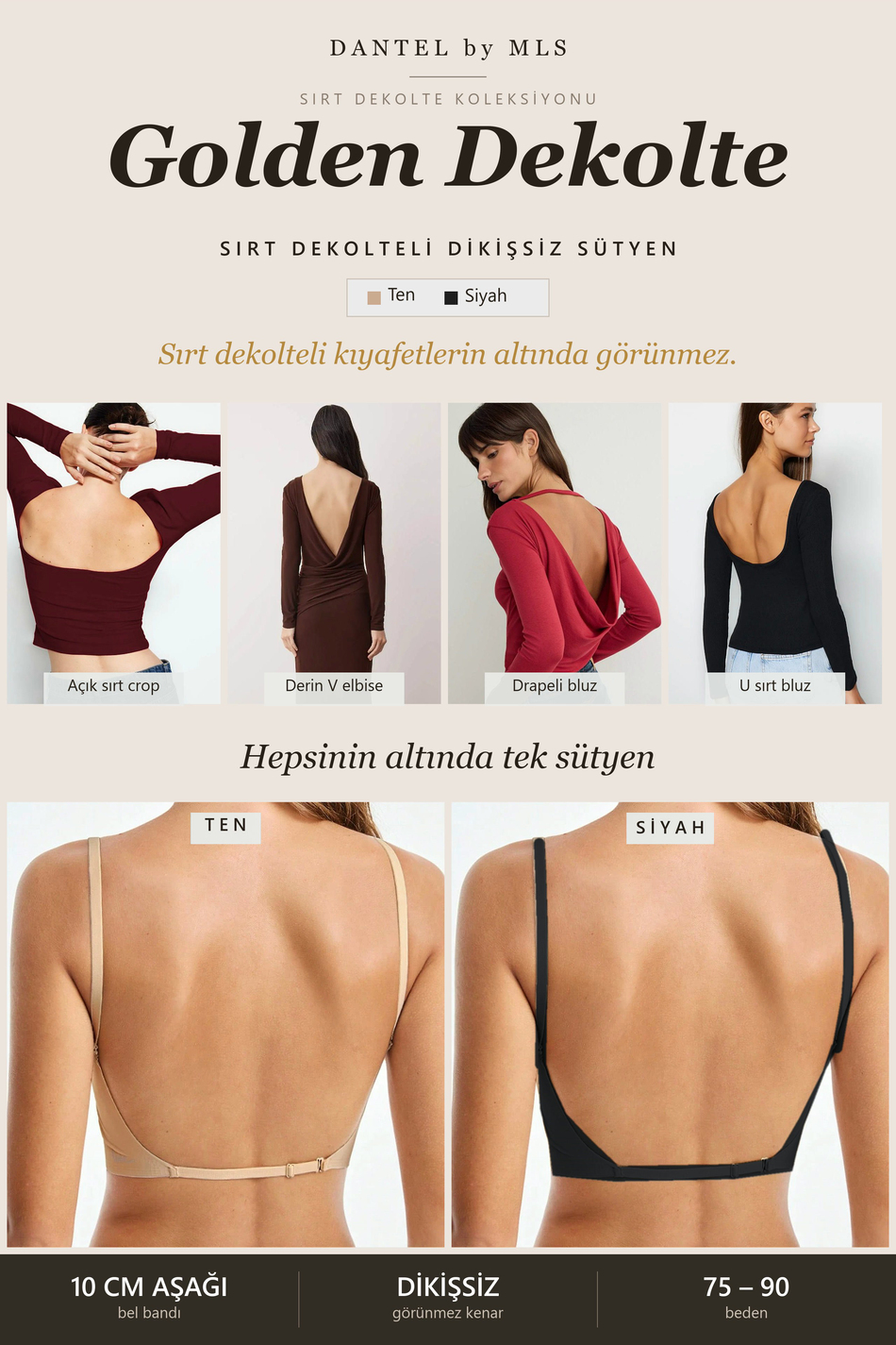 Golden Dekolte Derin Sırt Dekolte Sütyeni – Dikişsiz Toparlayıcı Ten
