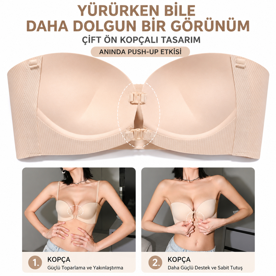 Rüya Push Up Destekli Klipsli Lazer Kesim Sütyen Ten 
