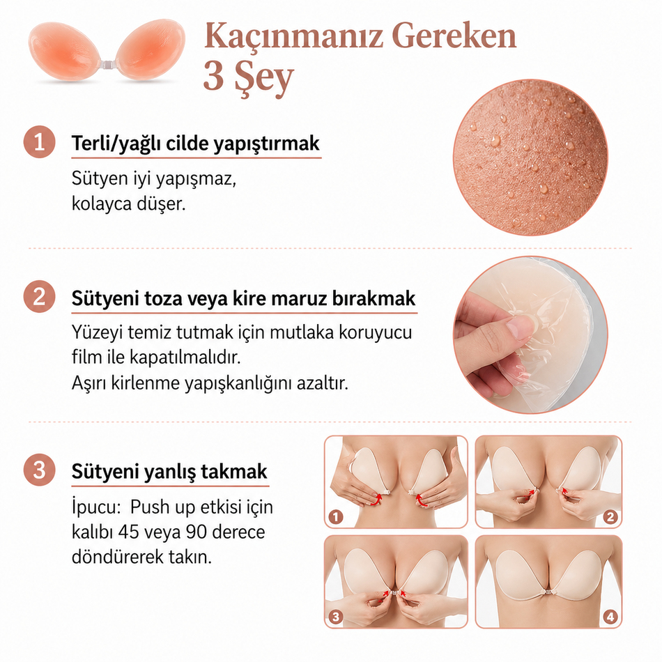 Slikon Et Destekli (dolgulu) Ten Rengi Dekolte Sütyen