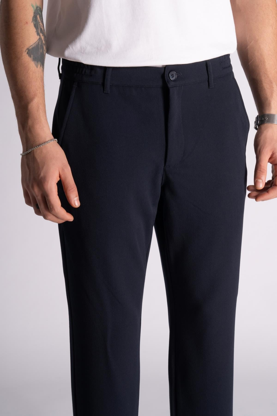 Beli Yarım Lastikli Slim Fit Chino Crop Pantalon Lacivert