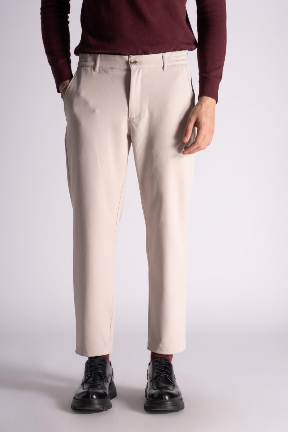 Beli Yarım Lastikli Slim Fit Chino Crop Pantalon Bej
