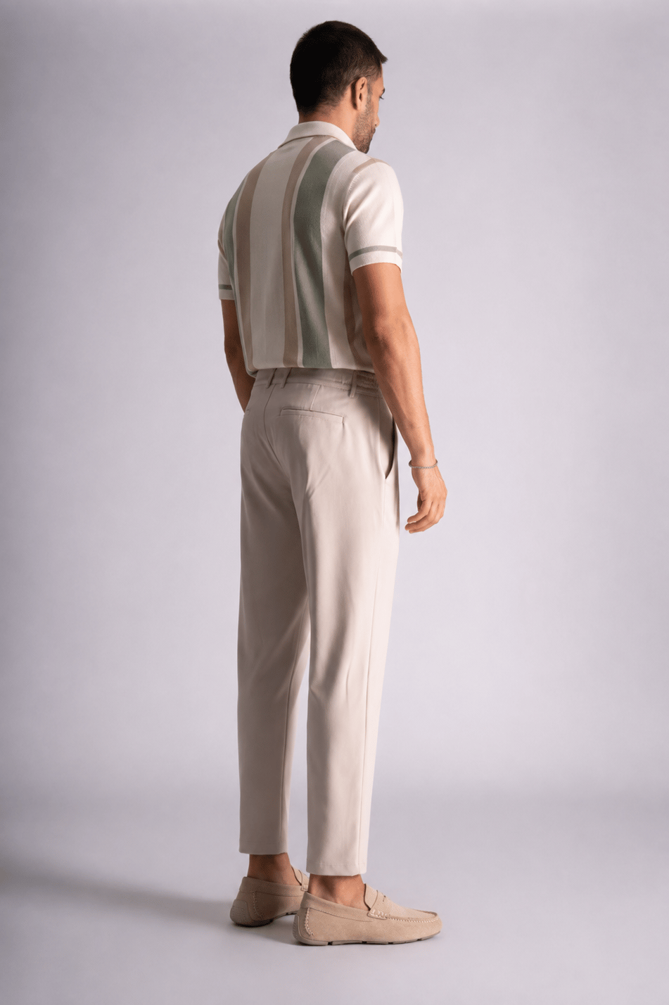 Beli Yarım Lastikli Slim Fit Chino Crop Pantalon Bej
