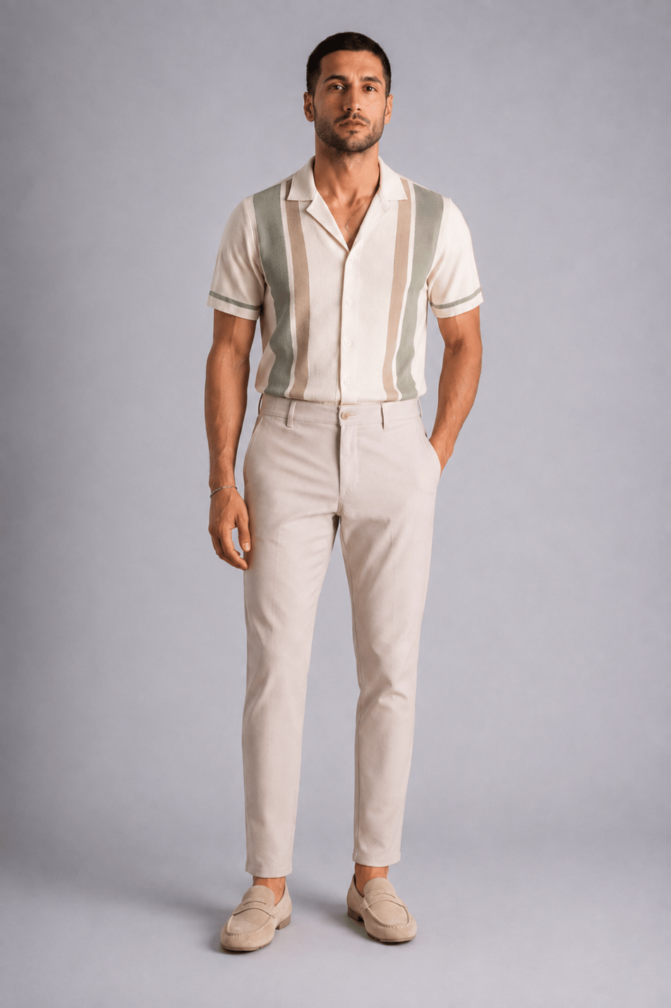 Beli Yarım Lastikli Slim Fit Chino Crop Pantalon Bej