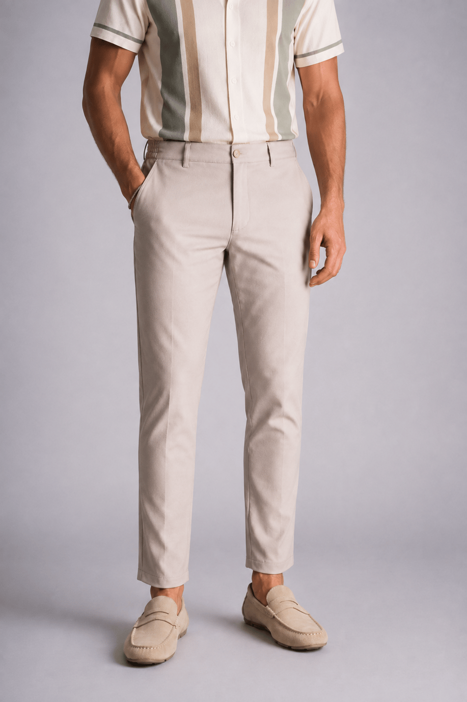 Beli Yarım Lastikli Slim Fit Chino Crop Pantalon Bej