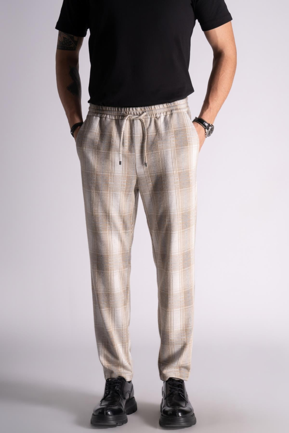 Slim Fit Jogger Bel Pantolon  Ekose Bej