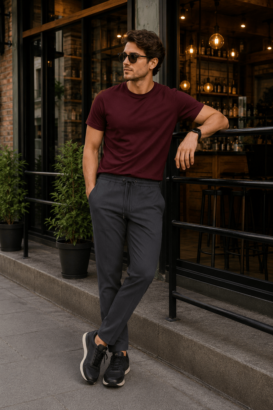 Erkek Antrasit Slim Fit Lastikli Bel Bağcıklı  Jogger Pantolon