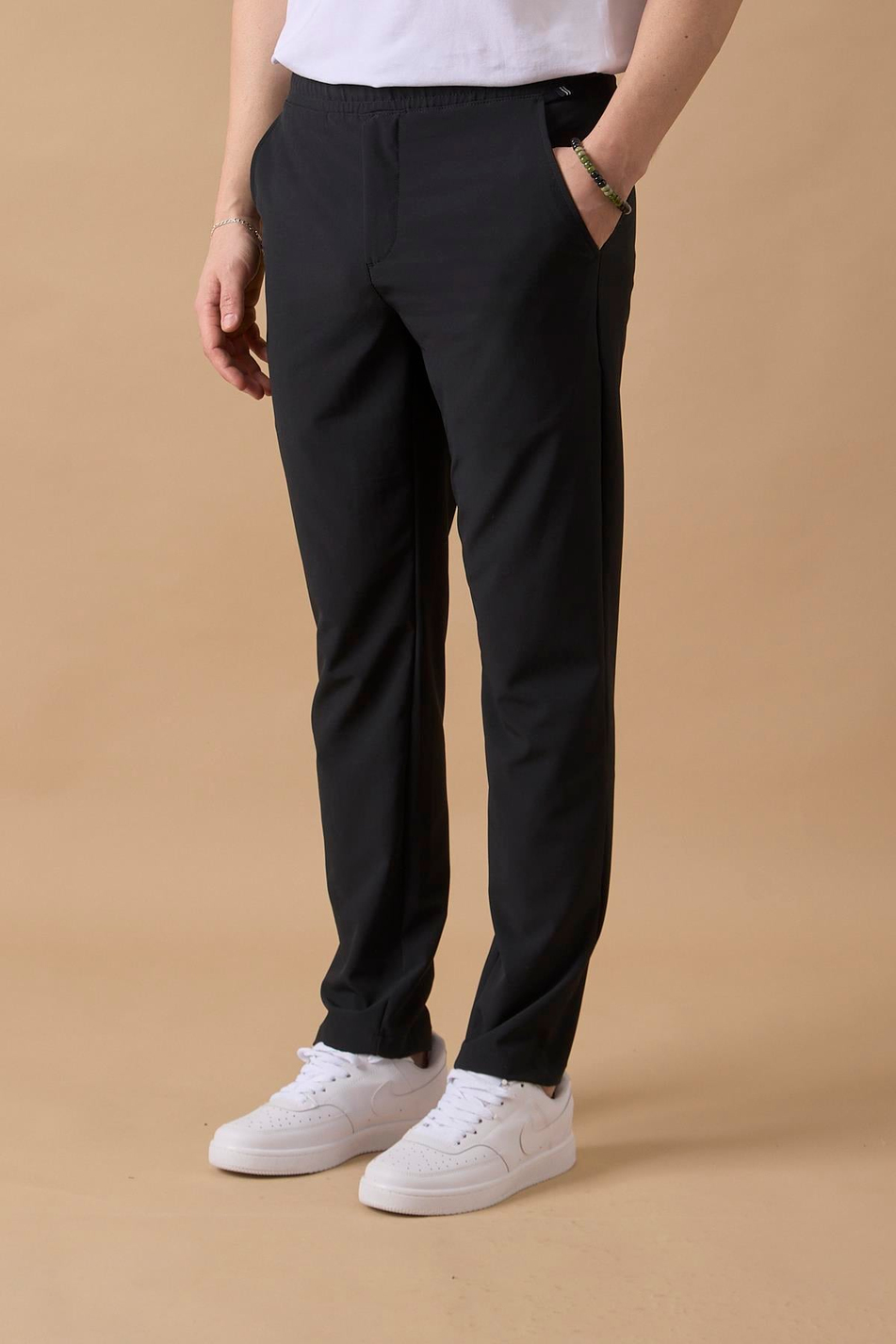 Erkek Siyah Slim Fit Lastikli Bel Esnek Kumaş Dar Kesim Jogger Pantolon