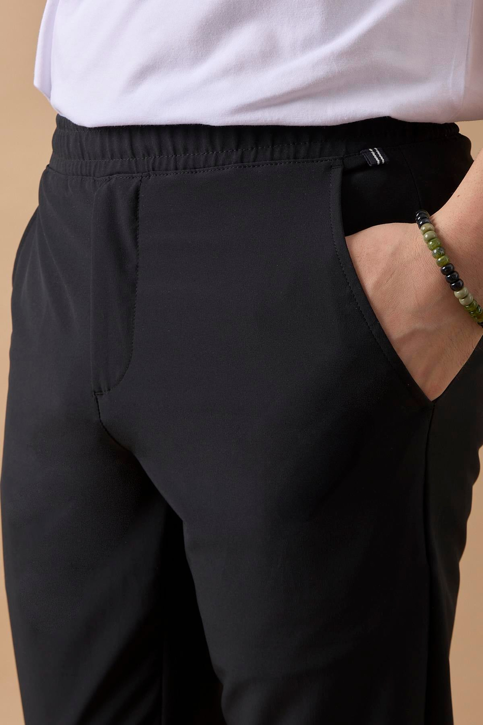 Erkek Siyah Slim Fit Lastikli Bel Esnek Kumaş Dar Kesim Jogger Pantolon