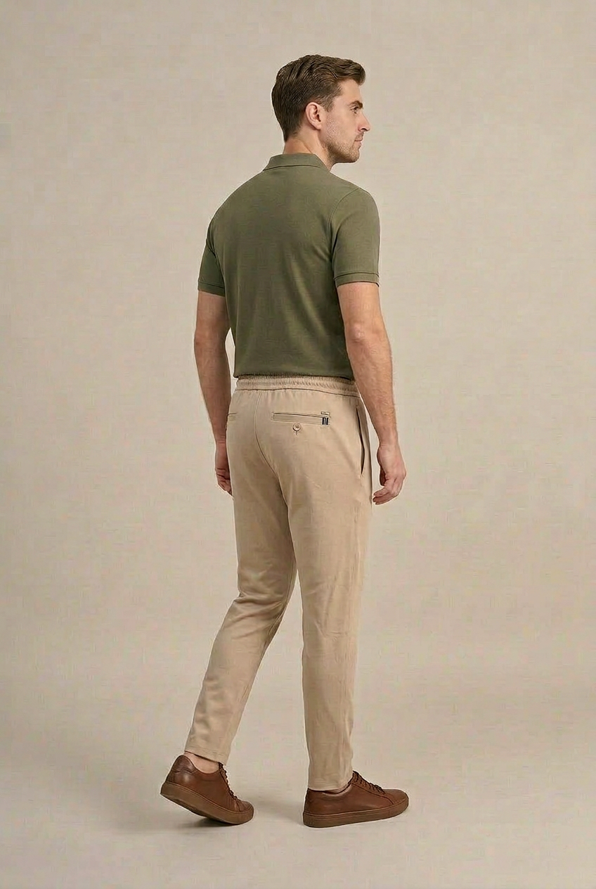 Erkek Bej Slim Fit Lastikli Bel Bağcıklı  Jogger Pantolon