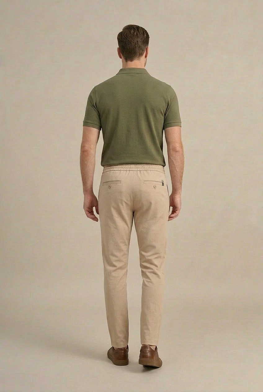 Erkek Bej Slim Fit Lastikli Bel Bağcıklı  Jogger Pantolon
