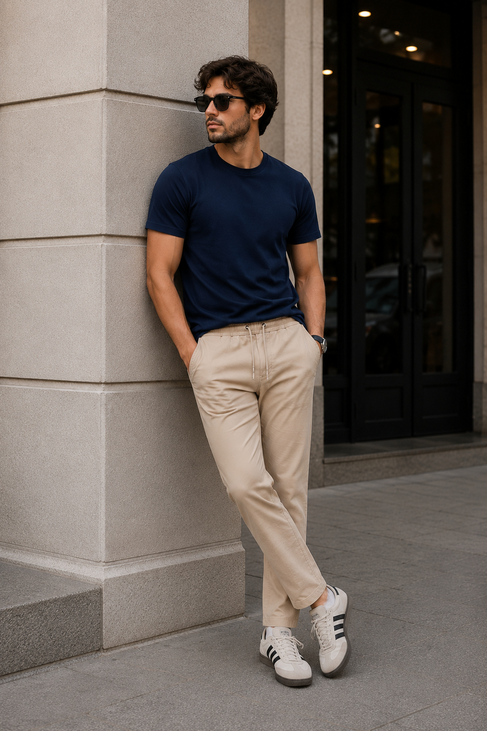 Erkek Bej Slim Fit Lastikli Bel Bağcıklı  Jogger Pantolon