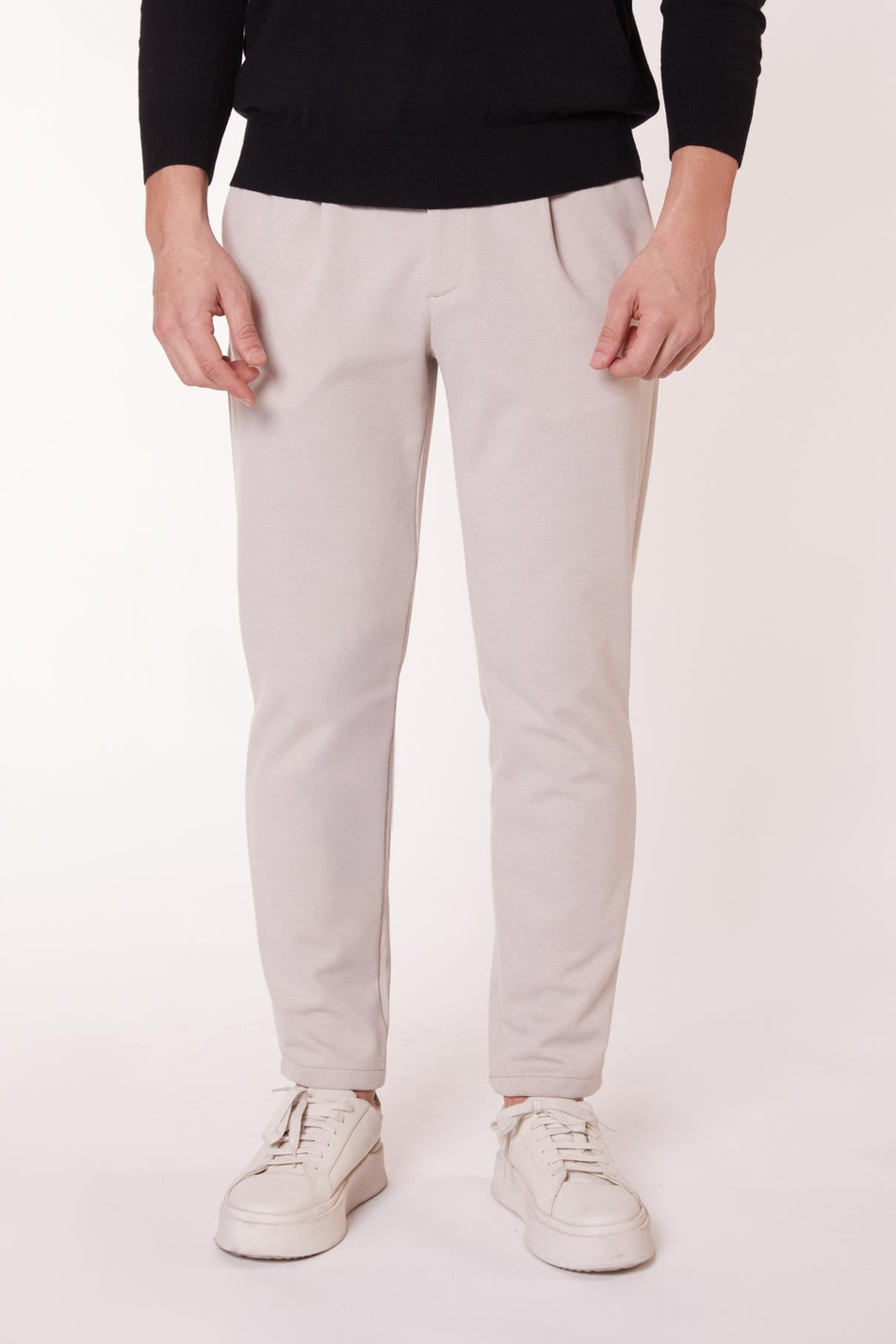  Men Drawstring Waist Side Pocket Slim Fit Jogger Pants  Beige
