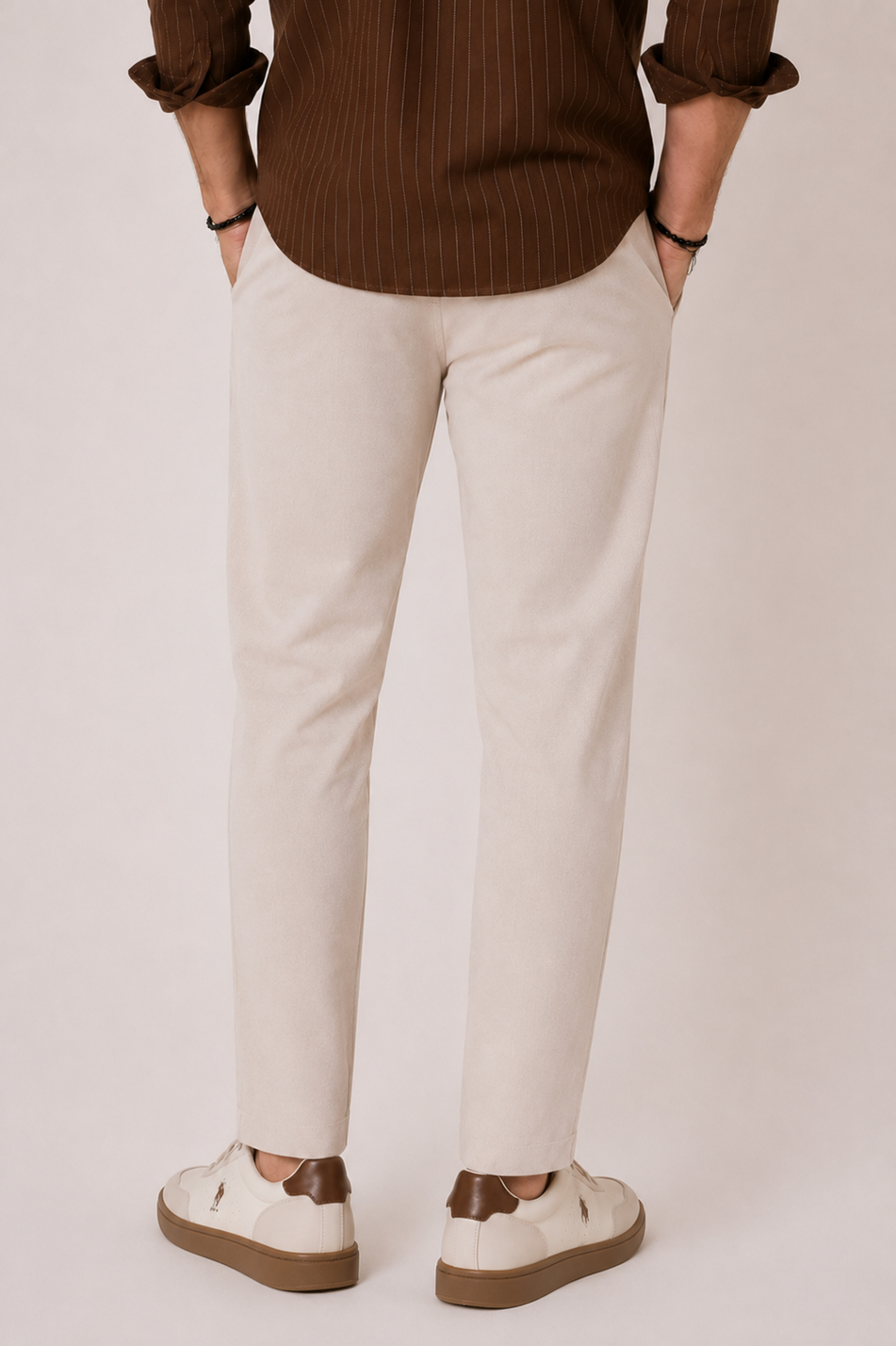 Erkek Beli Bağcıklı Yandan Cepli Slim Fit Jogger Bej Pantolon