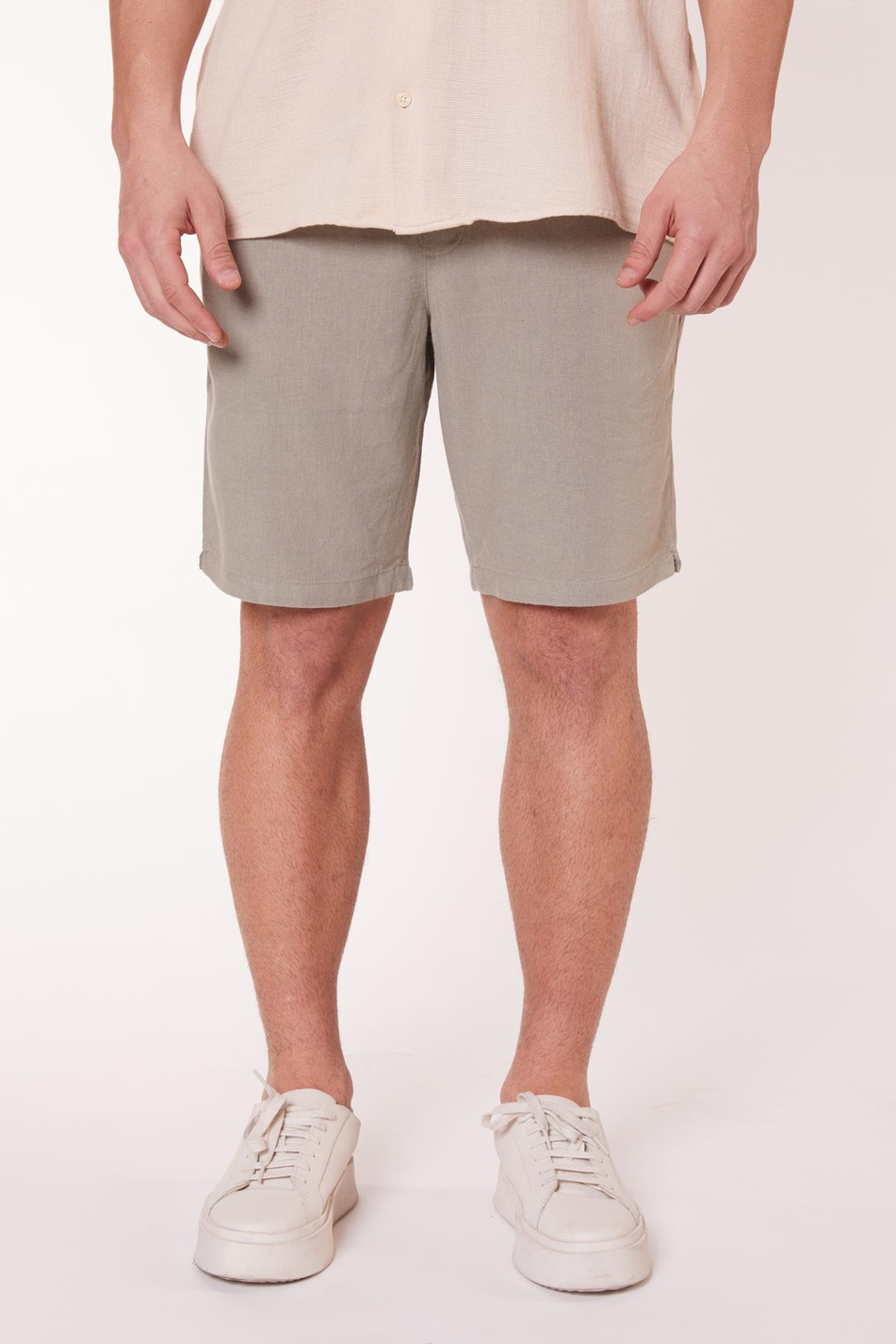  Men Elastic Waist Drawstring Linen Blend Slim Fit Jogger Shorts  Green