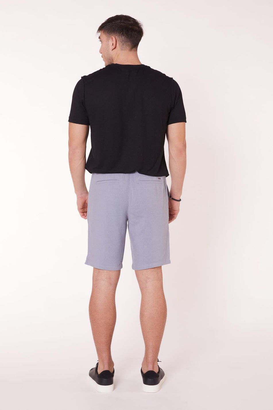 Erkek Beli Lastikli Bağcıklı Keten Karışımlı Slim Fit Jogger Şort Mavi