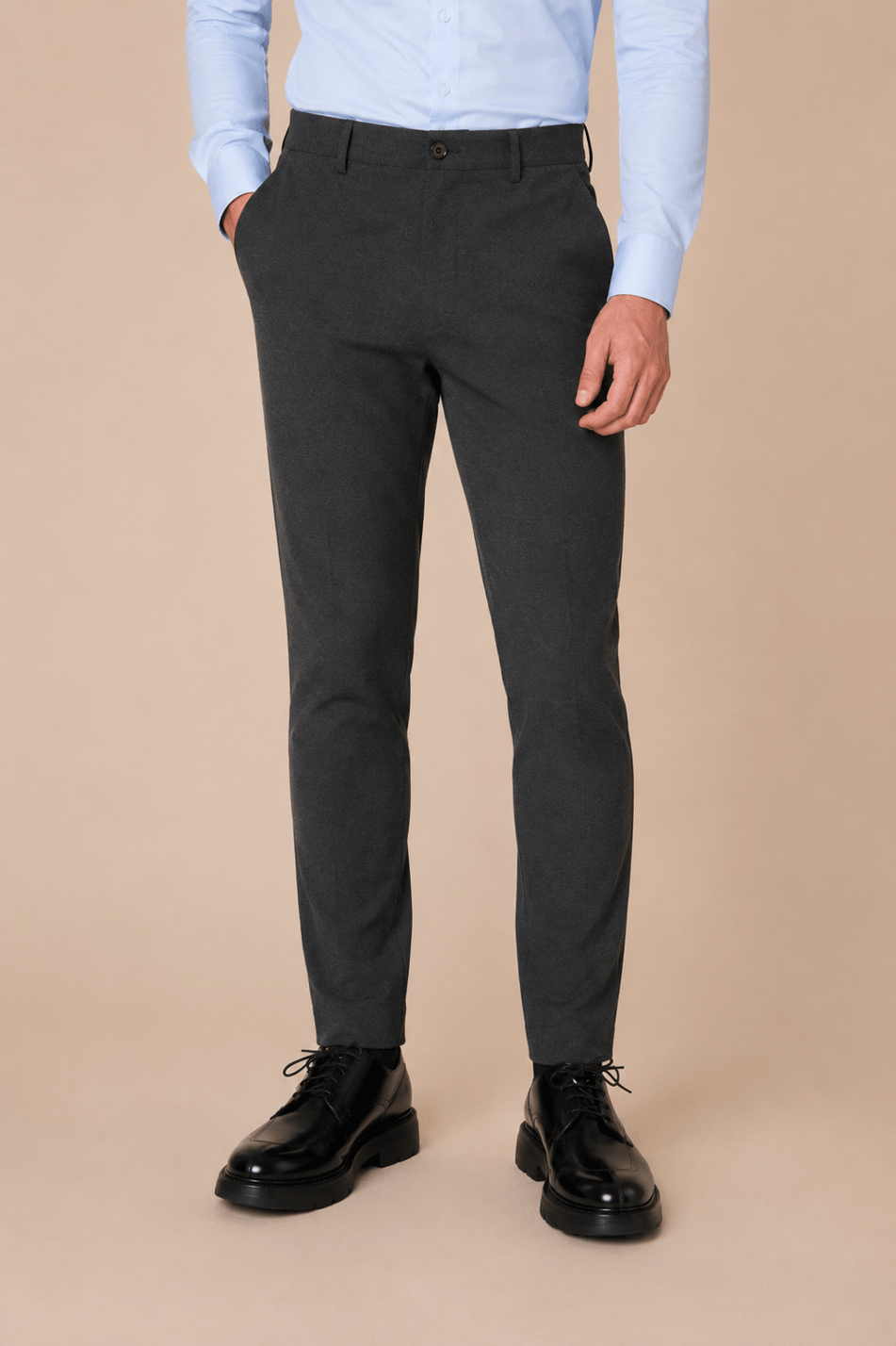 Erkek Beli Yarım Lastikli Arka Cep Fermuarlı Slim Fit Pantolon Antrasit