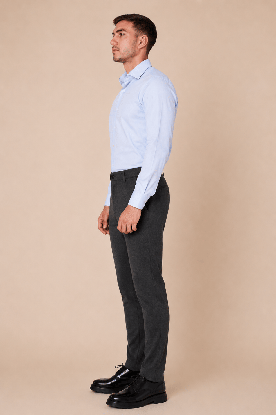 Erkek Beli Yarım Lastikli Arka Cep Fermuarlı Slim Fit Pantolon Antrasit