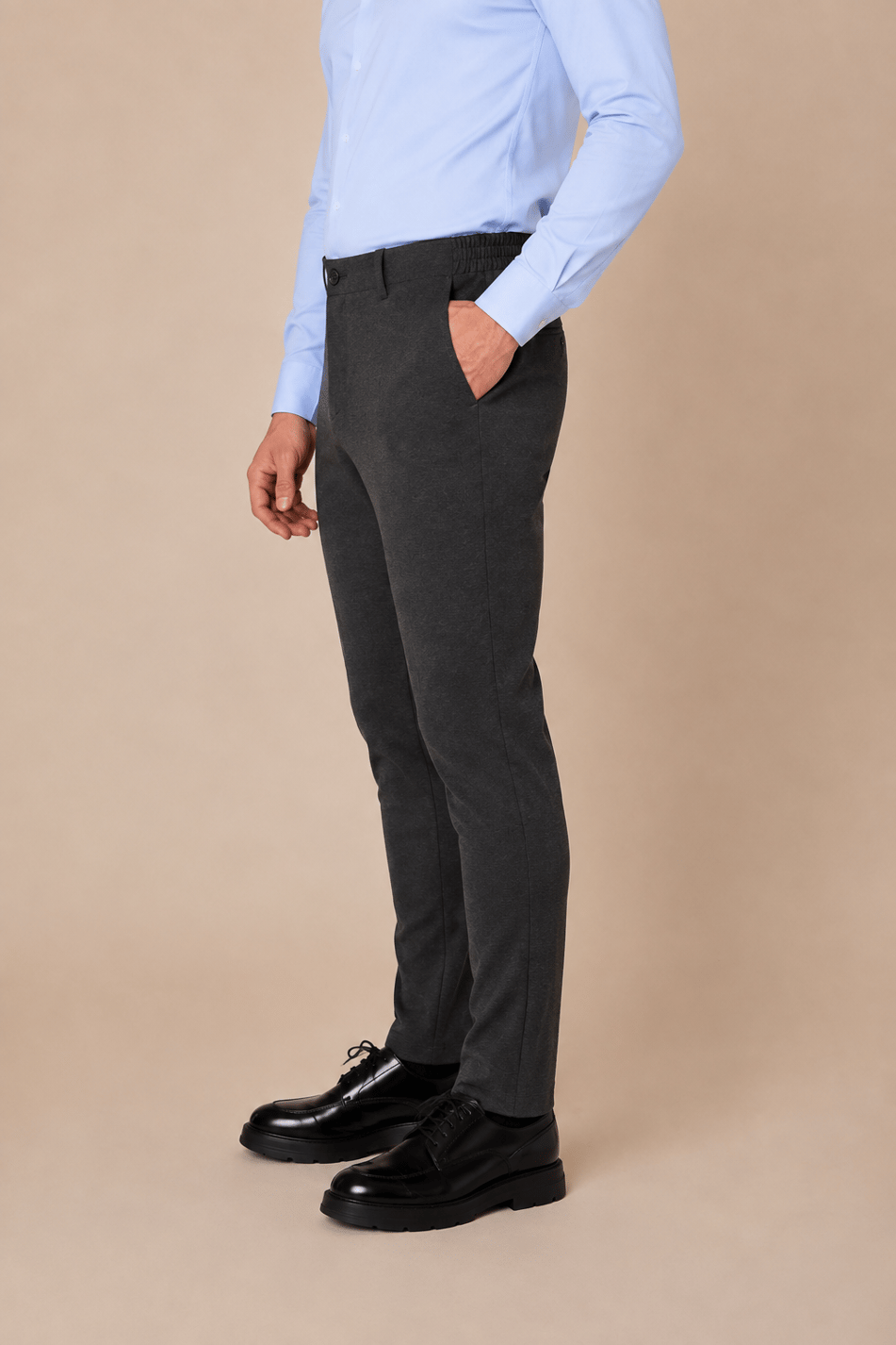 Erkek Beli Yarım Lastikli Arka Cep Fermuarlı Slim Fit Pantolon Antrasit