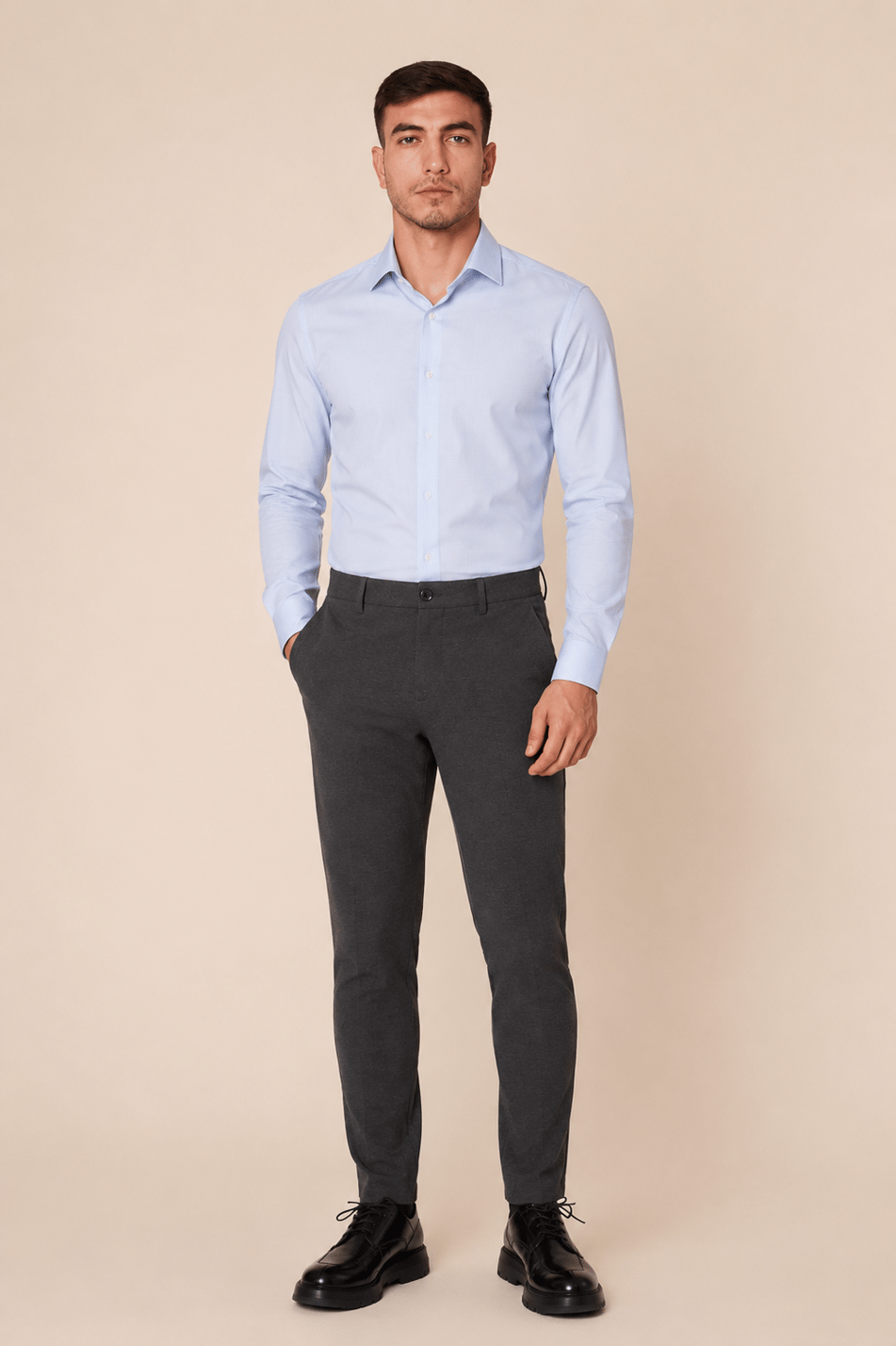 Erkek Beli Yarım Lastikli Arka Cep Fermuarlı Slim Fit Pantolon Antrasit