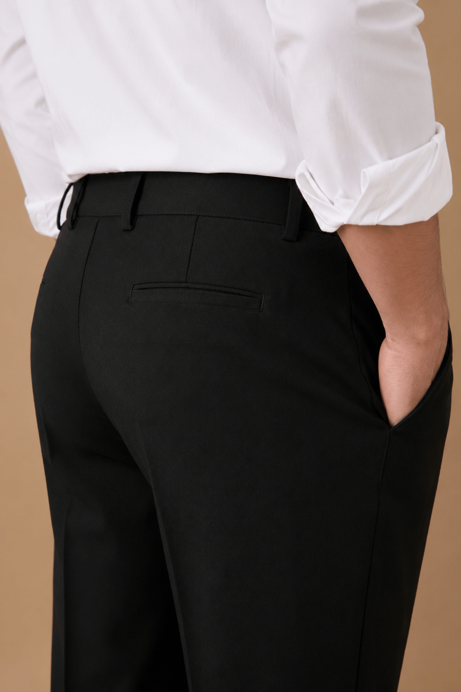 Erkek Beli Yarım Lastikli Fermuarlı Siyah Chino Pantolon