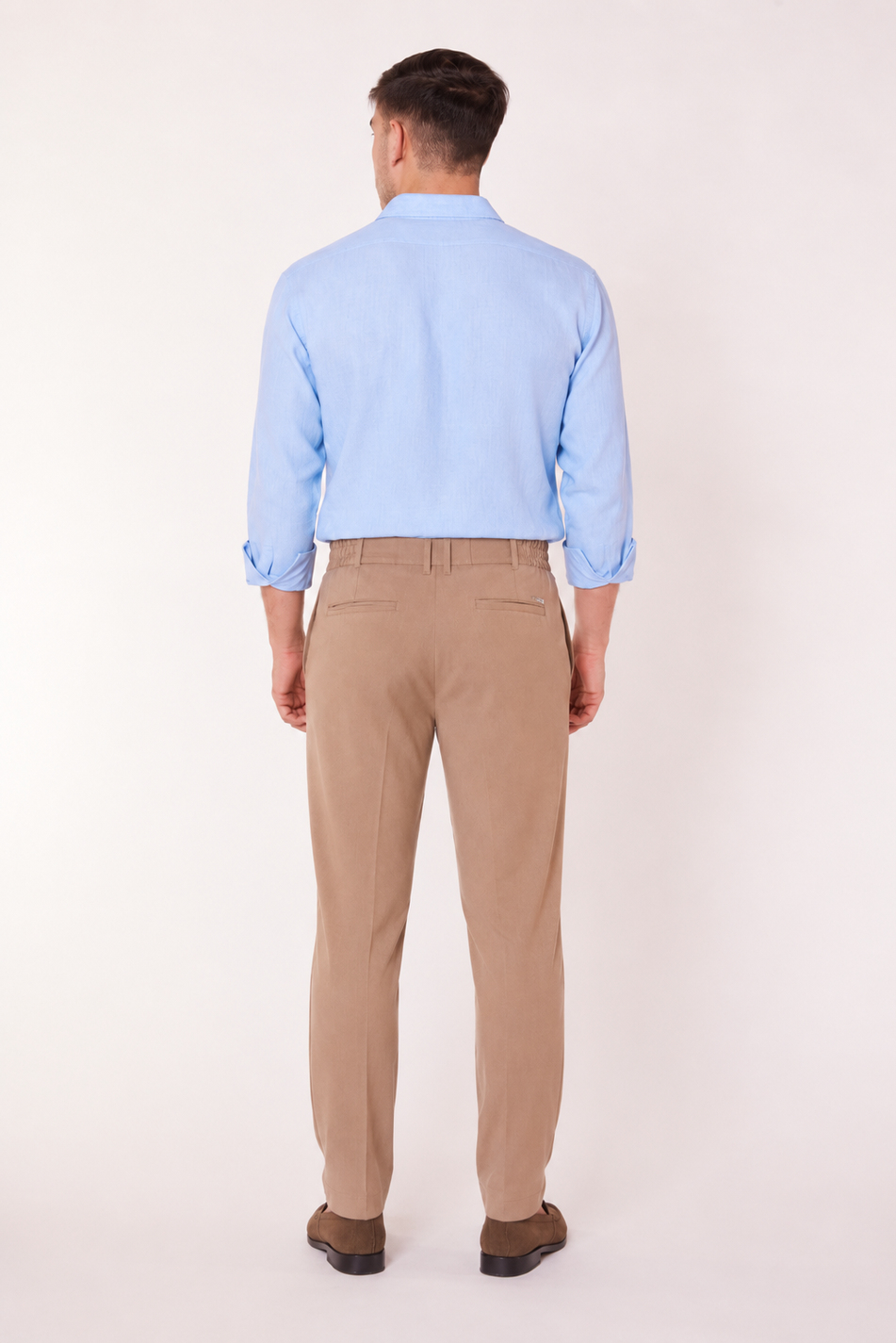 Erkek Beli Yarım Lastikli Fermuarlı Vizon Chino Pantolon