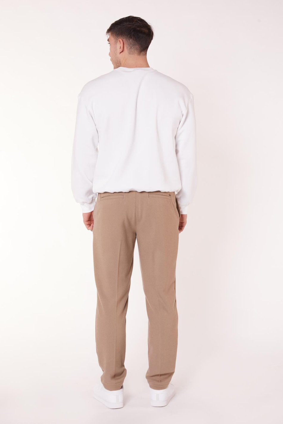 Erkek Beli Yarım Lastikli Fermuarlı Vizon Chino Pantolon