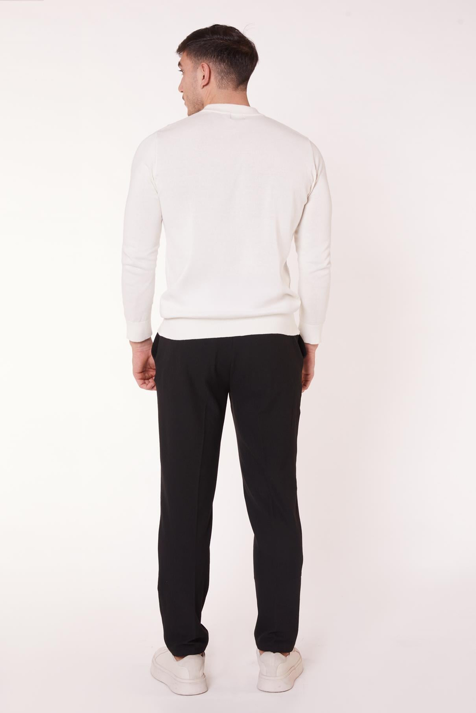  Men Half Elastic Waist Pleated Seersucker Slim Fit Pants  Black