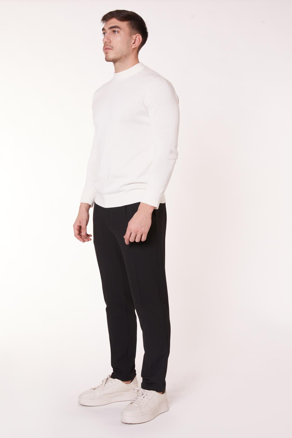  Men Half Elastic Waist Pleated Seersucker Slim Fit Pants  Black