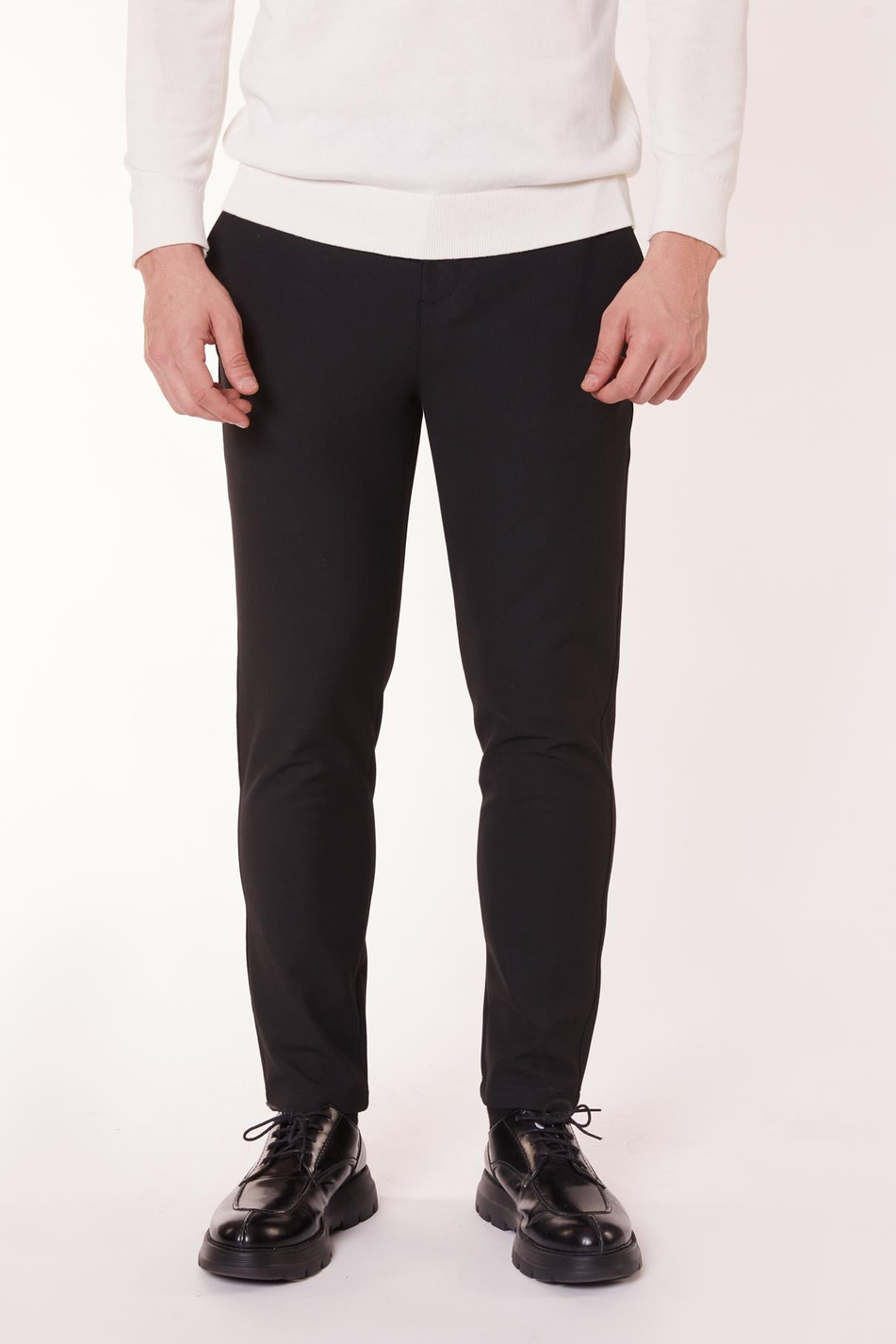 Erkek Chino Arka Cep Fleto Klasik Pantolon Siyah