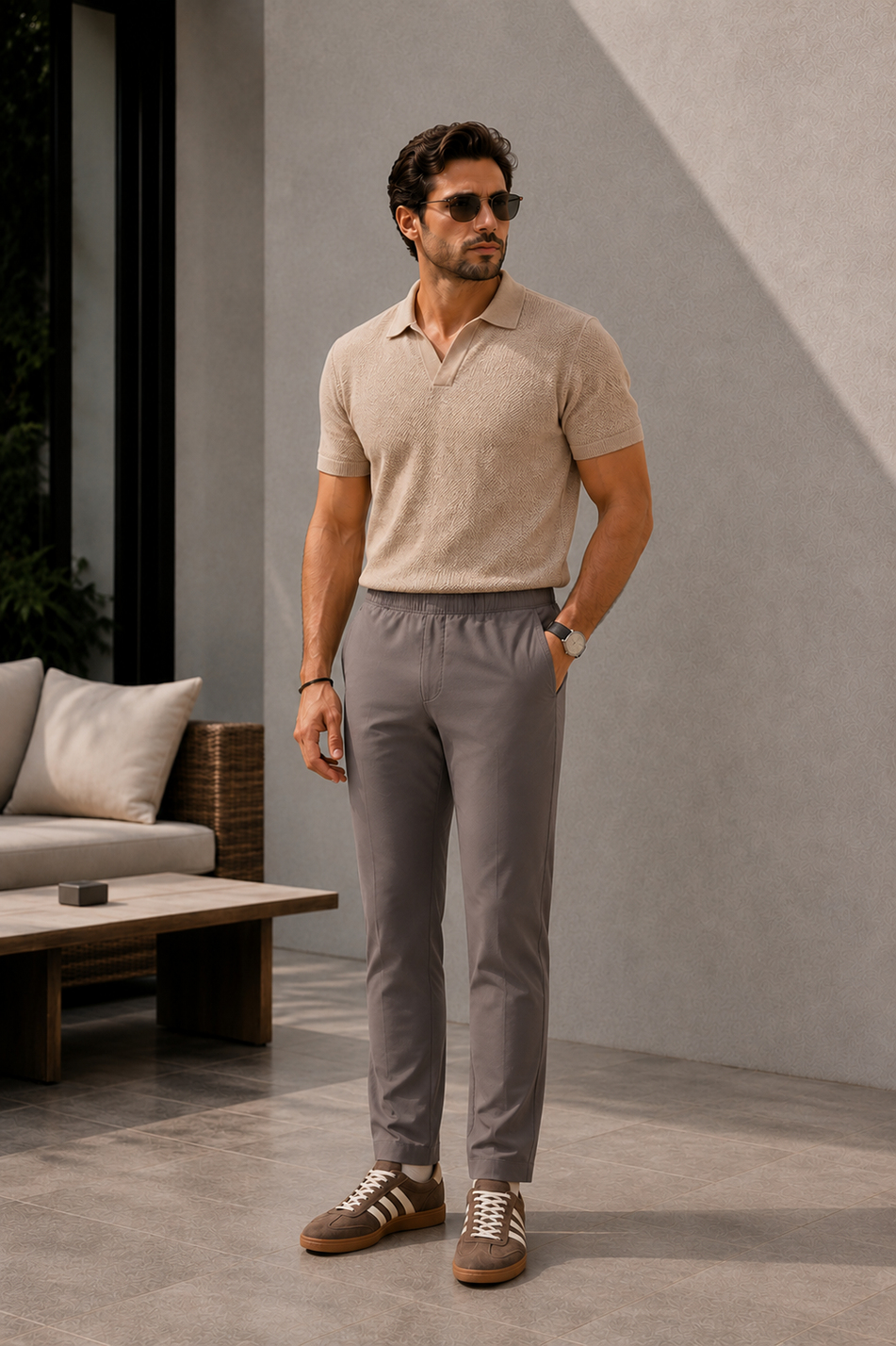Erkek Arka Cepleri Fermuarlı Gri Jogger Pantolon