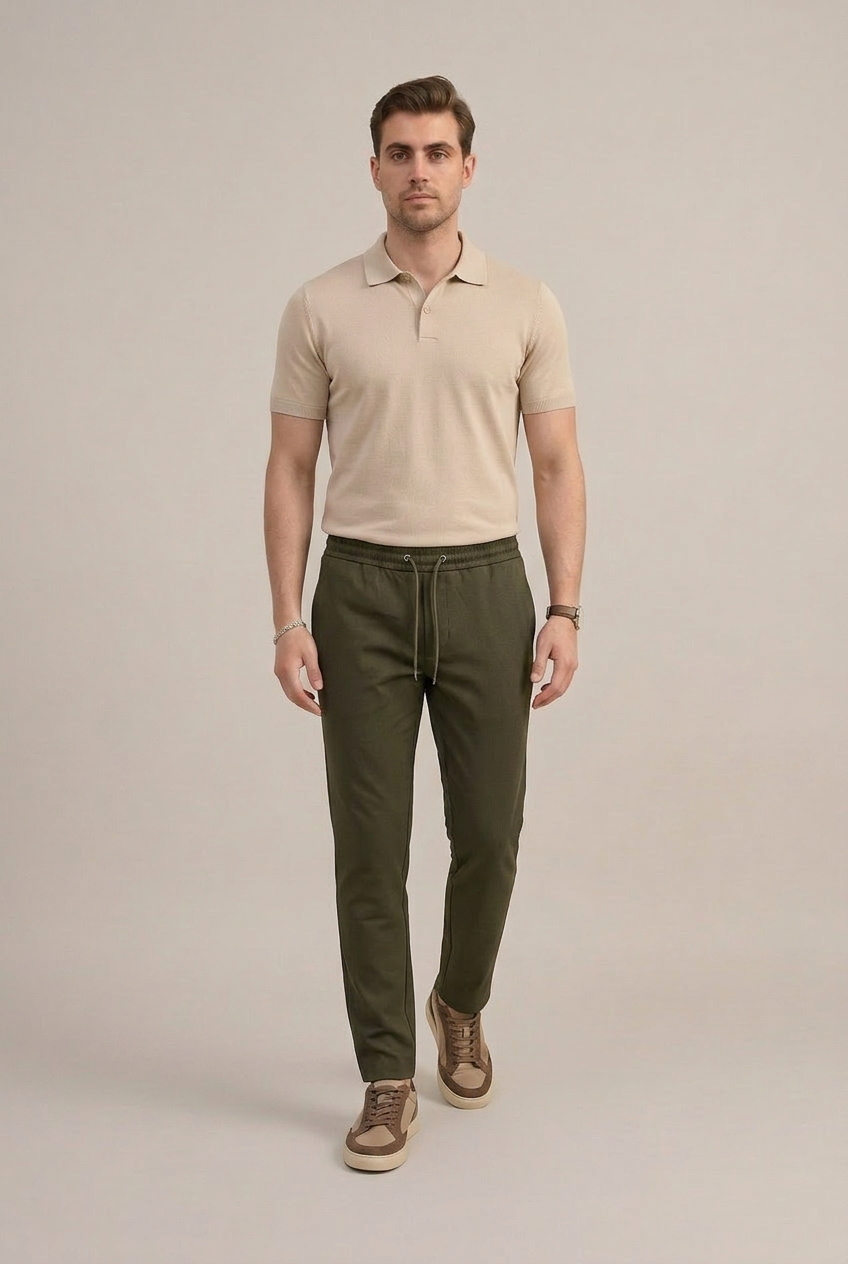 Erkek Haki Slim Fit Lastikli Bel Bağcıklı  Jogger Pantolon