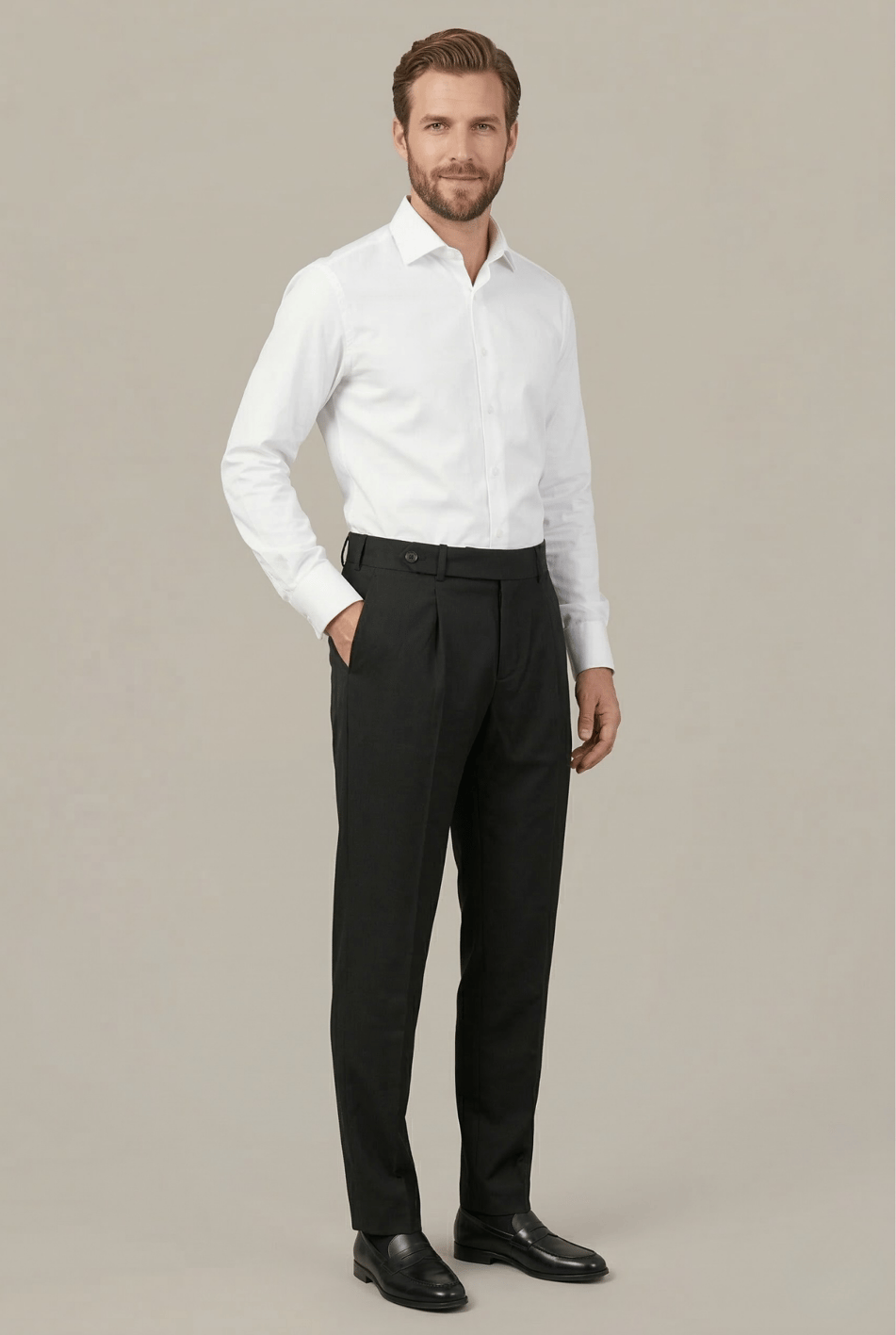 Erkek Klasik Pantolon Yandan Ayarlı Pileli Regular Fit Yüksek Bel Kumaş Pantolon