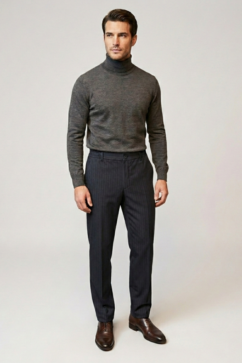 Erkek Lacivert Çizgili Pantolon Slim Fit Şık Klasik Kumaş Pantolon