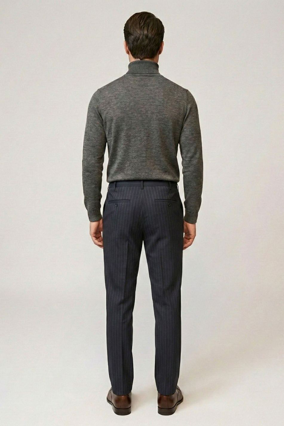Erkek Lacivert Çizgili Pantolon Slim Fit Şık Klasik Kumaş Pantolon