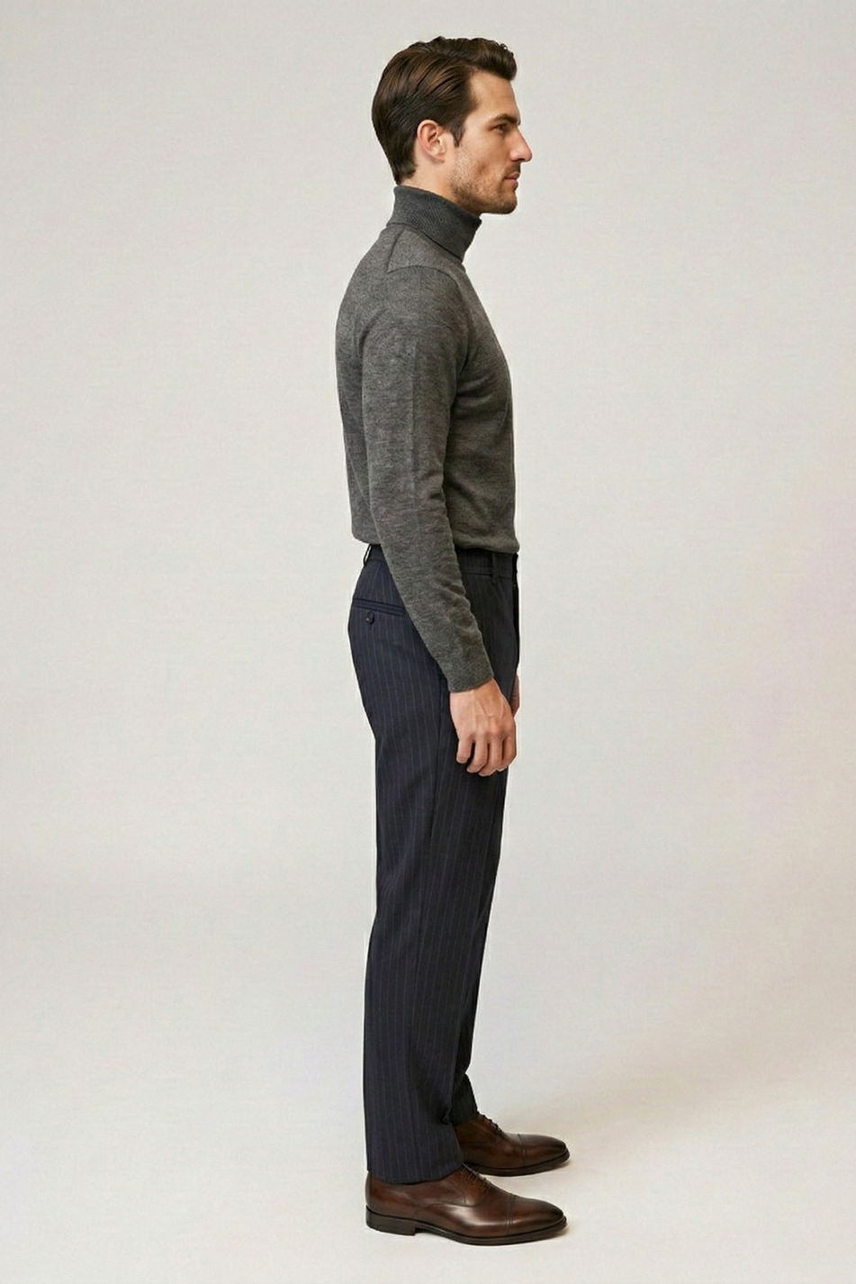 Erkek Lacivert Çizgili Pantolon Slim Fit Şık Klasik Kumaş Pantolon