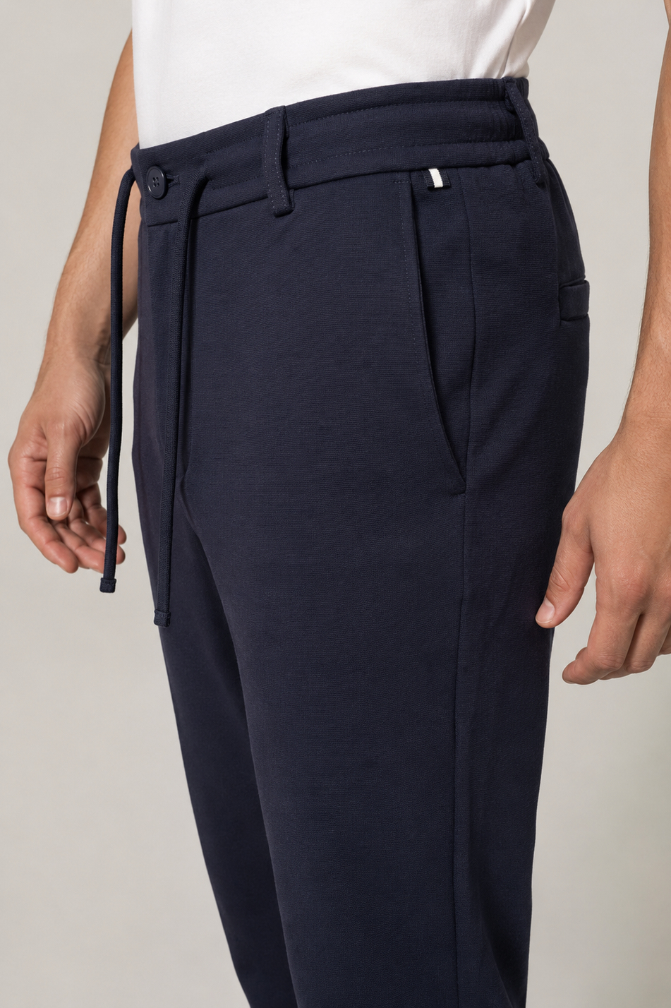 Erkek Lacivert Slim Fit Beli Yarım Lastikli Bağcıklı Yumuşak Tuşeli Jogger Pantolon