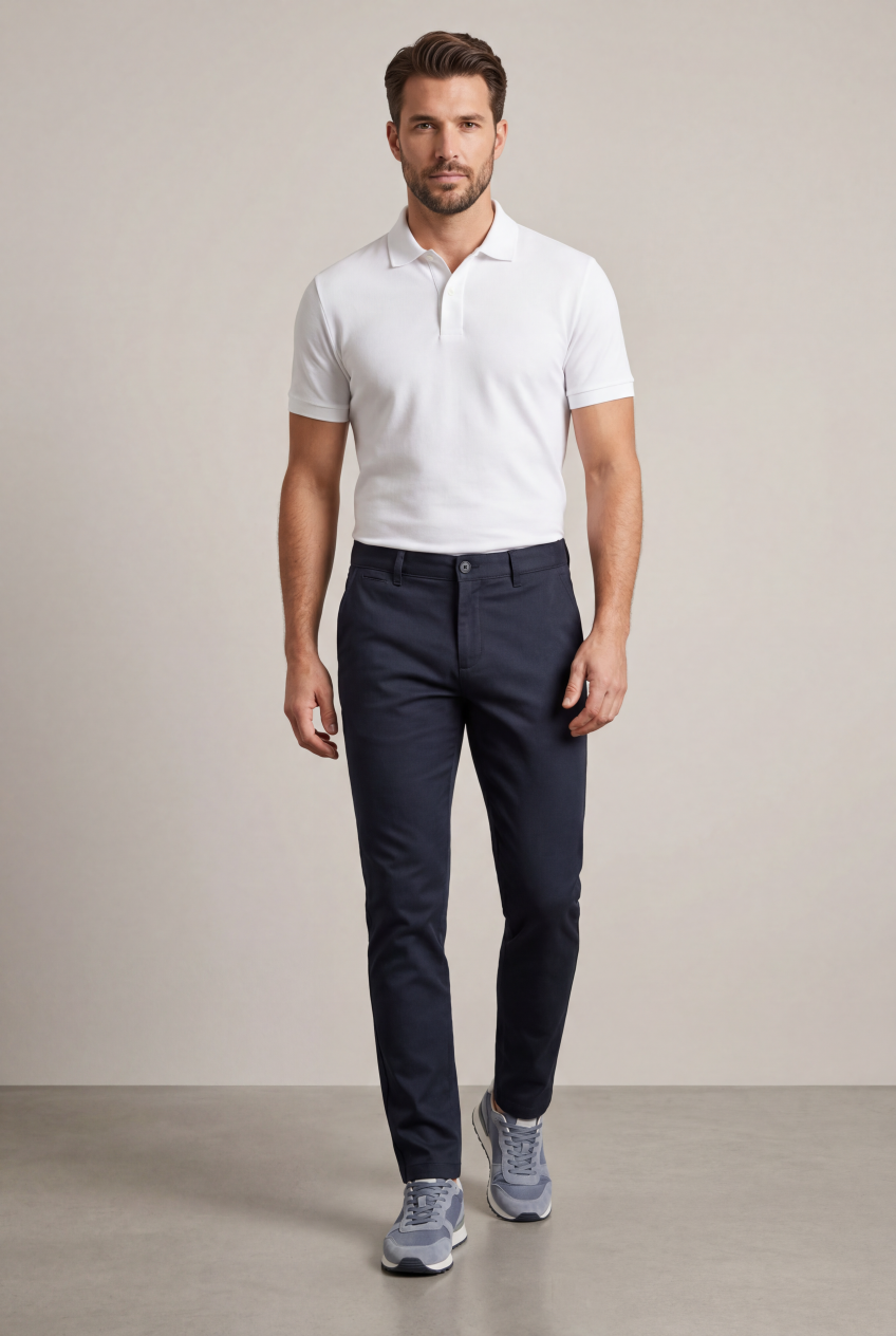Erkek Lacivert Slim Fit Kalıp Yarım Lastikli Bel Smart Casual Pantolon