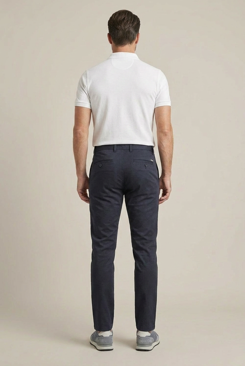 Erkek Lacivert Slim Fit Kalıp Yarım Lastikli Bel Smart Casual Pantolon