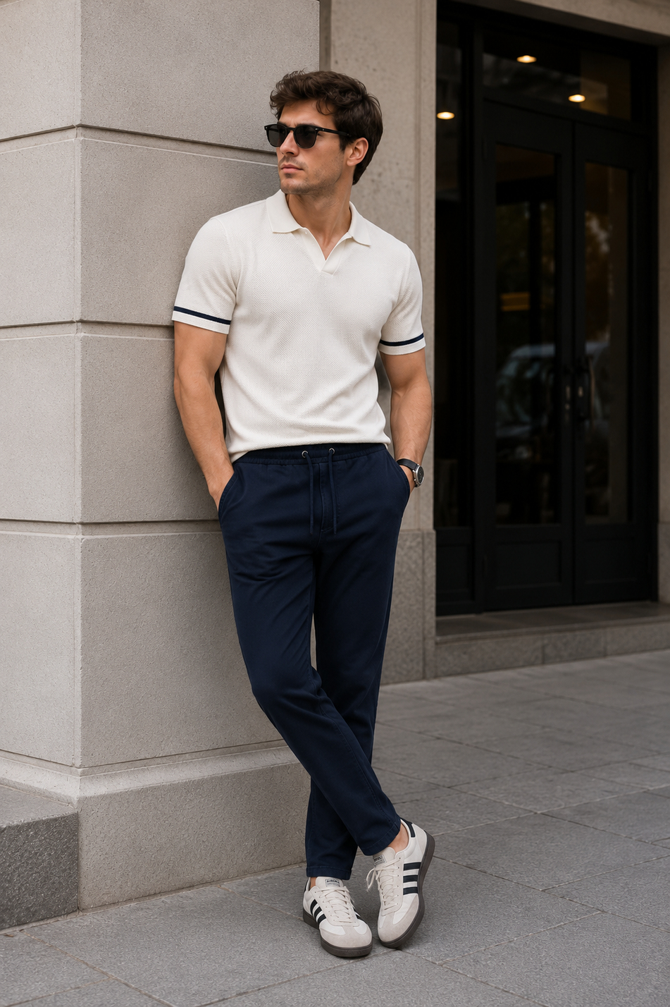 Erkek Lacivert Slim Fit Lastikli Bel Bağcıklı  Jogger Pantolon