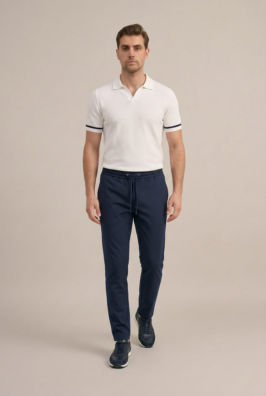 Erkek Lacivert Slim Fit Lastikli Bel Bağcıklı  Jogger Pantolon