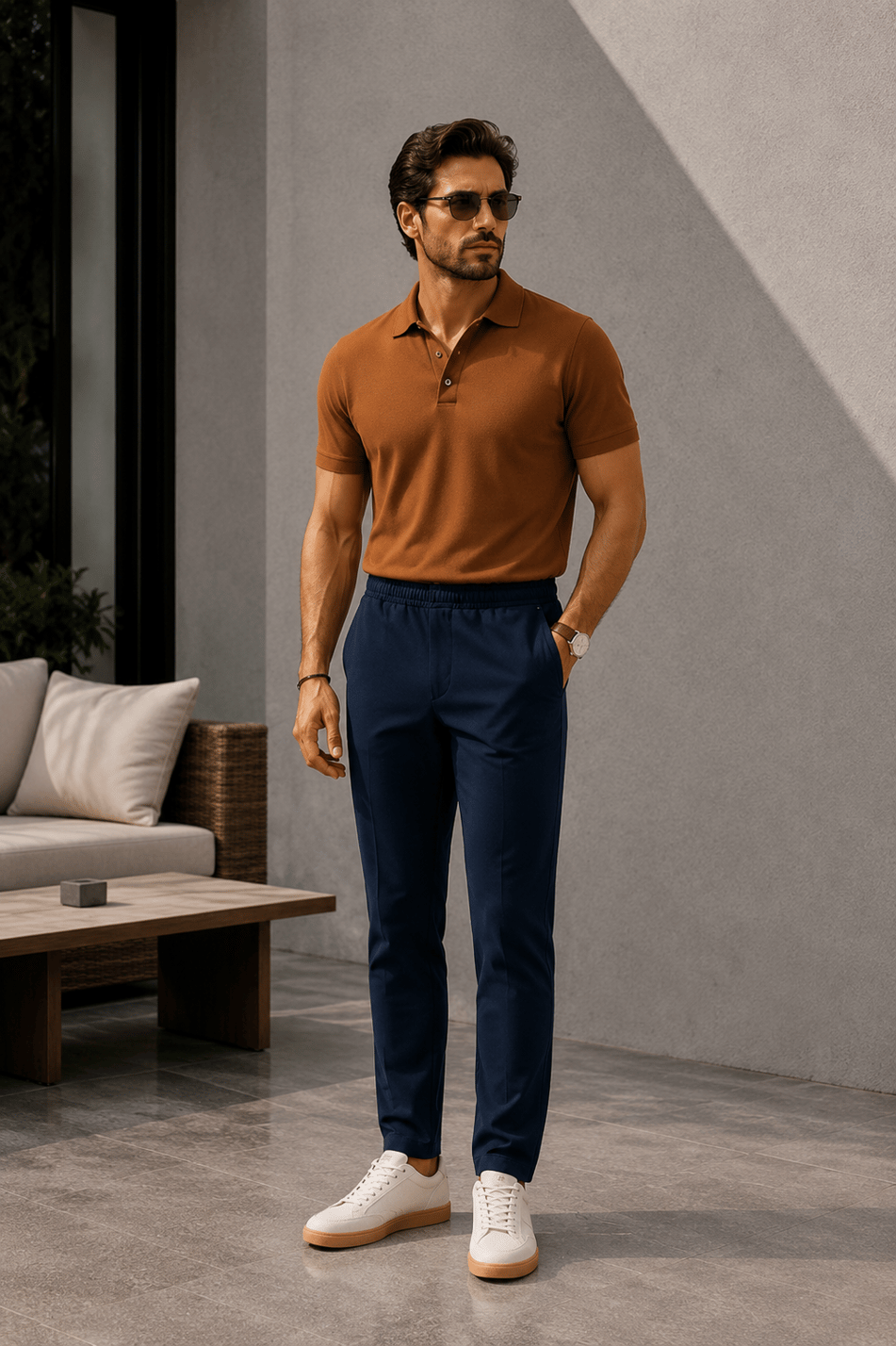 Erkek Lacivert Slim Fit Lastikli Bel Esnek Kumaş Dar Kesim Pantolon